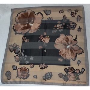 vintage Jones New York silk scarf square floral tan nude grey black
